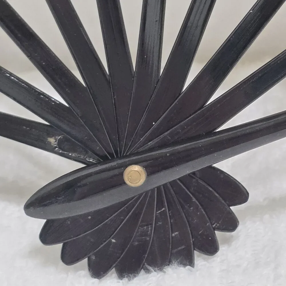Vintage Oriental Folding Fan Floral Cart Design 19 1/2